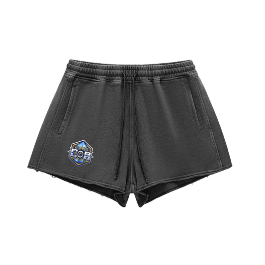 Snow Washed Raw Edge Drawstring Shorts